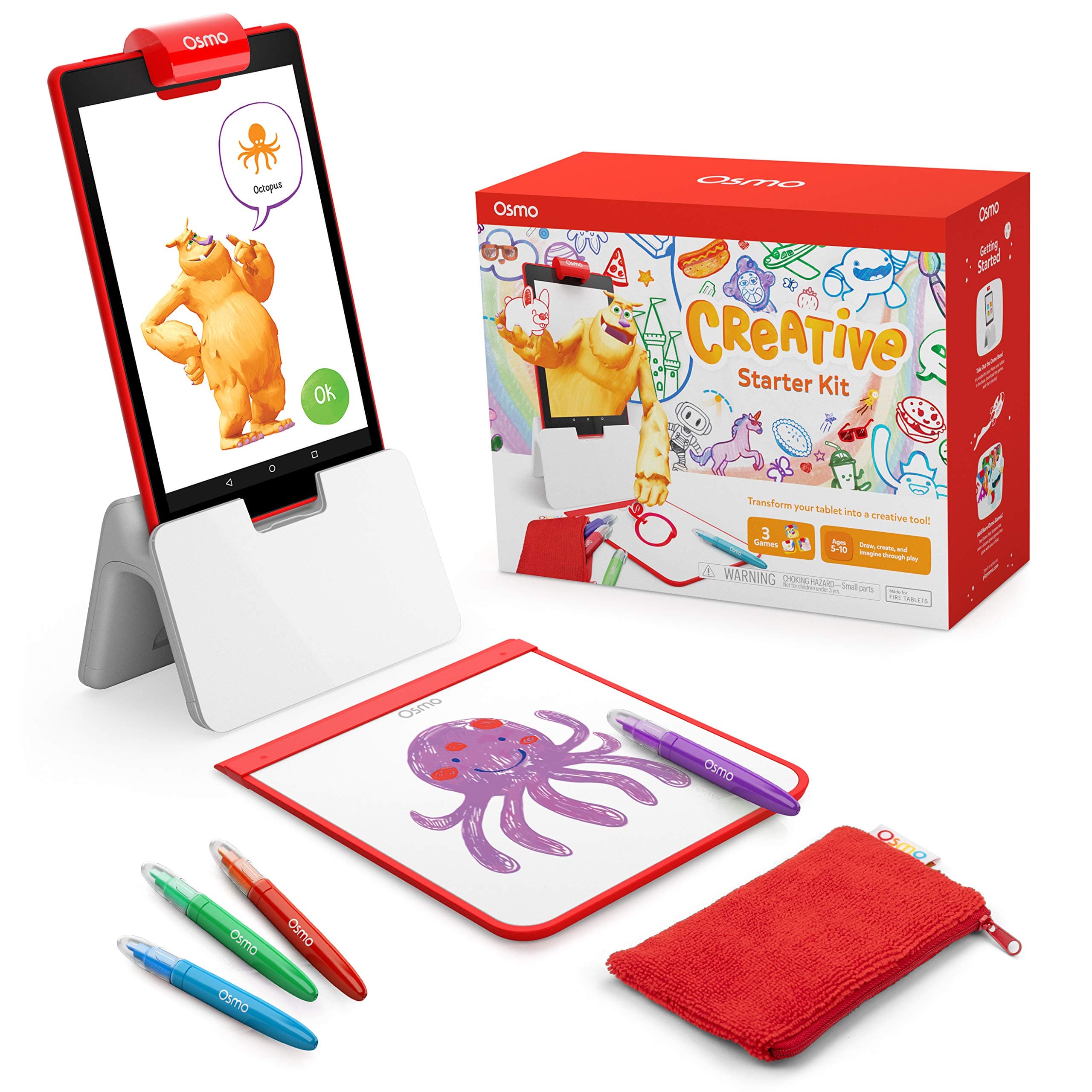Creative Starter Kit for Fire Tablet - 3 Educational Learning Games - Ages 5-10 - Creative Drawing & Problem Solving/Early Physics - STEM Toy - (Osmo Fire Tablet Base Included)