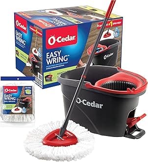 O-Cedar EasyWring SpinMop, Red/Gray, Spin Mop with 1 Extra Refill