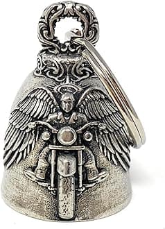 Pewter Motorcycle Angel Motorcycle Biker Bell Accessory Or Key Chain For Luck, Silver