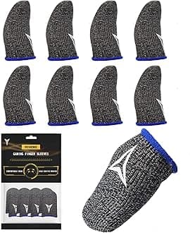 Nuozme 8 Pack Gaming Finger Sleeves for Mobile Gaming, 0.3mm Silver Fiber, Smooth Operation, Anti-Sweat, Extremely Thin, Finger Sleeves Compatible with Mobile Phone Tablet Devices(Blue)