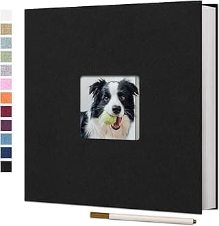 Large Self Adhesive Photo Album 13 x 12.6 Inches Magnetic Scrapbook Album 40 Magnetic Double Sided Pages Fabric Hardcover DIY Photo Album with A Metallic Pen (Black)