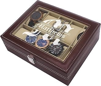 My Personal MemoriesMy Personal Memories, Custom Personalized Watch Storage Box Case - Name Initial - Groomsmen Fathers Day Gift - Engraved (Brown)