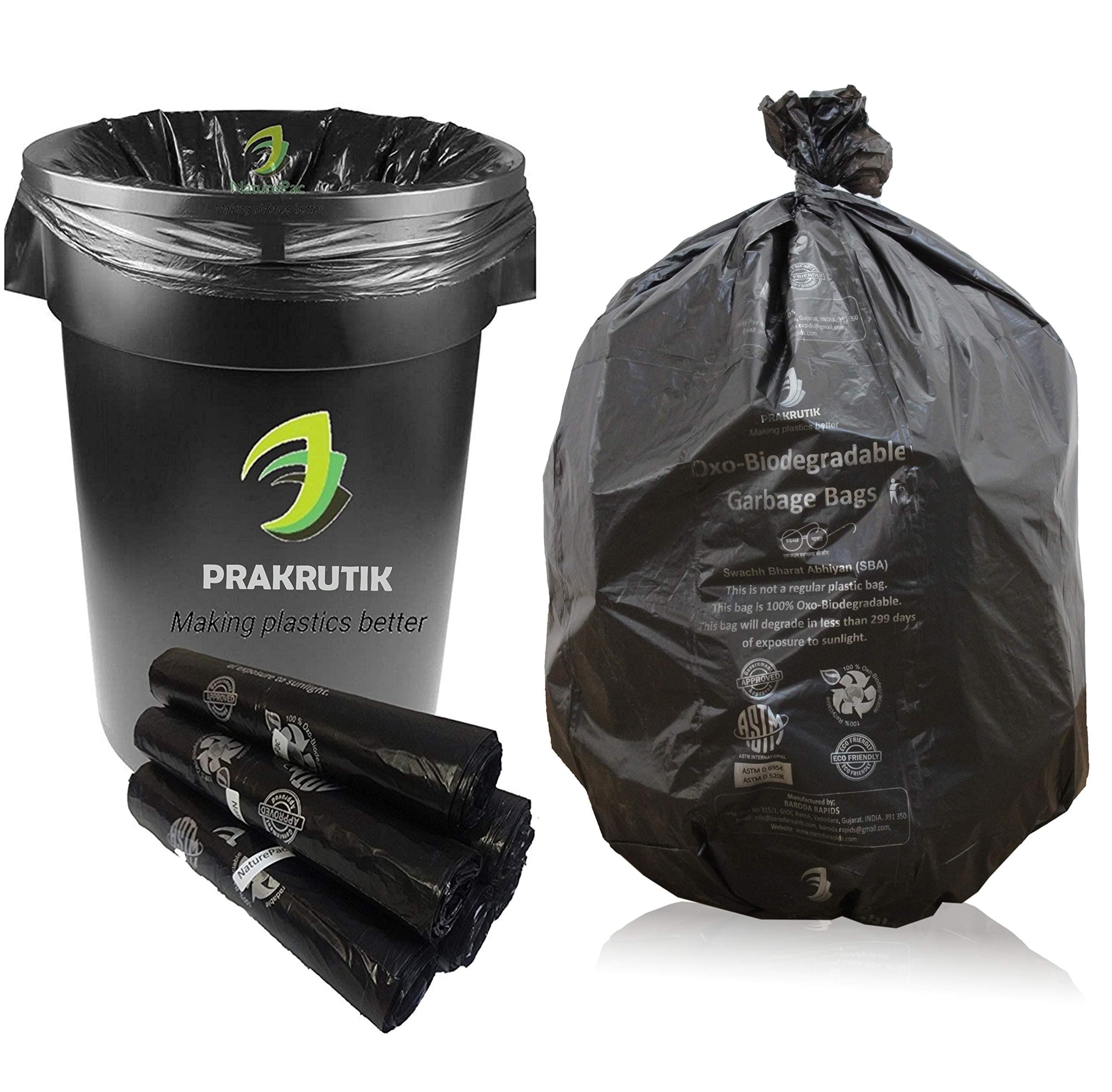 NaturePac Garbage Bags Medium Size Biodegradable,(48 cm x 56 cm/19 Inchx 22 Inch),(180 bags), (Black)