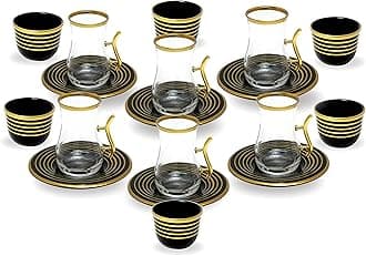 BLACKSTONE Tea Cawa set with Saucer | Turkish Estikana Cups for Tea Coffee Cup for Home, Office, Set of 18 pcs | Made in Turkey | ETS8801 (Black)