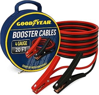 Goodyear[4 Gauge, 20 FT - TRANSFERS Higher Voltage Than 6, 8, 10 or 12 Gauge Heavy Duty Jumper Cables with PVC CASE, Emergency Roadside Assistance, Works in Every Weather