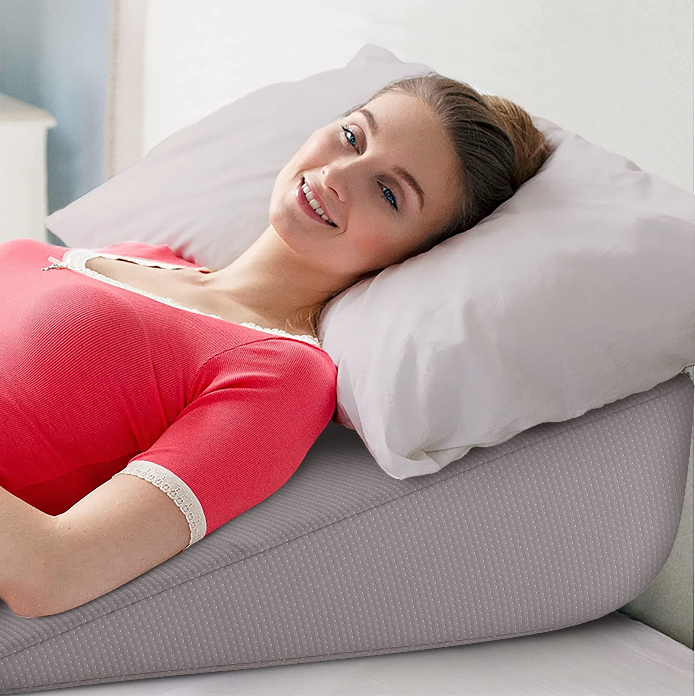 Bed Wedge Pillow | Unique Curved Design for Multi Position Use | Memory Foam Wedge Pillow for Sleeping | Works for Back Support, Leg, Knee | Includes Cover Plus Extra Sheet (Dark Grey)