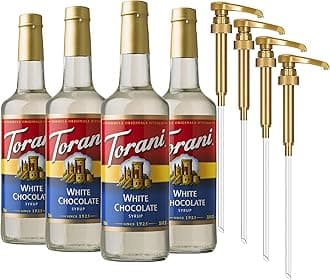 Coffee Syrup, White Chocolate Flavored Syrup for Drinks, Glass Bottle 4-Pack, Pumps Included, 25.4 Fl Oz Ea