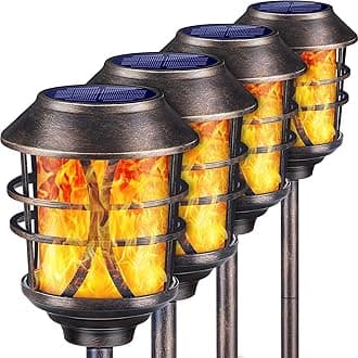 TomCare Solar Lights Metal Solar Torch Lights Flickering Flame Outdoor Lighting Decorative Landscape Pathway Garden Lights Waterproof Solar Powered Dusk to Dawn Auto On/Off for Patio Yard Pool 4 Pack
