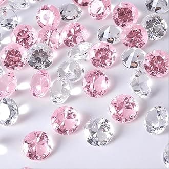 Acrylic Diamond Fake Gems Vase Filler, Babenest 240pcs 3/4 Inch Faux Diamonds Crystals Jewels for Table Scatters Wedding Party Event Arts & Crafts Birthday Decoration (240, Pink/Clear)