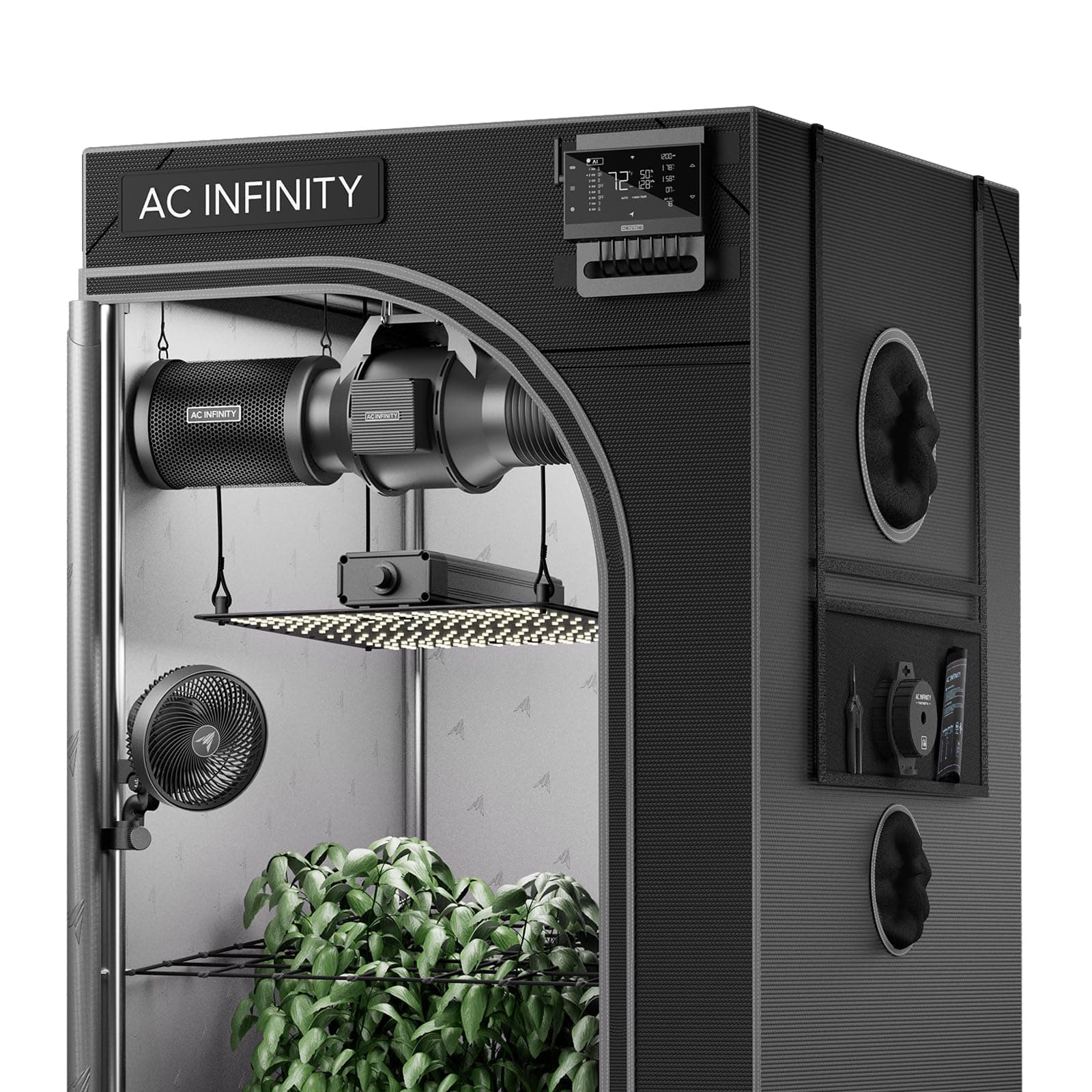 AC Infinity Advanced Grow System 2x2 Plant Kit with Integrated WiFi Grow Tent Kit Auto Ventilation Circulation Schedule Full Spectrum Samsung LM301B LED Glow Light 2000D Mylar Tent