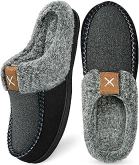 Homitem Mens Slippers Moccasins Memory Foam Fuzzy Slippers for Men Wool-Like Plush Fleece Lined House Shoes Indoor Outdoor Anti-Skid Rubber Sole Home Bedroom