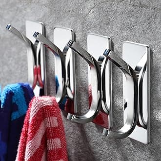 YIGII Adhesive Hooks -4 Packs Wall Hooks for Hanging Towels, Clothes, Robes Stick On Towel Hooks No Drill for Bathrooms Kitchen Stainless Steel