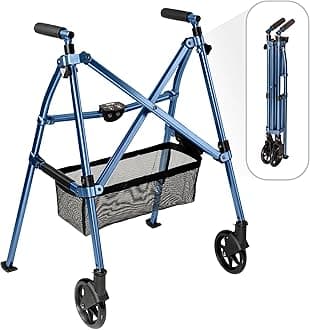 Stander EZ Fold-N-Go Walker, Lightweight Folding 2 Wheel Travel Walker for Seniors with Swivel Wheels, Cobalt Blue (Eligible for VAT Relief in the UK)