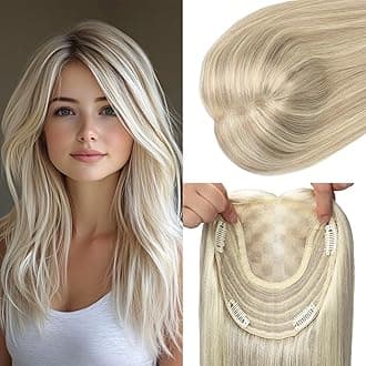 HAIR Toppers for Women Real Human Hair 150 Density 12 inch 55 grams 6x7 inch Caramel Blonde Highlighted Blonde lace Silk Base Clip in Hair Pieces for Women（#18P60 12inch）