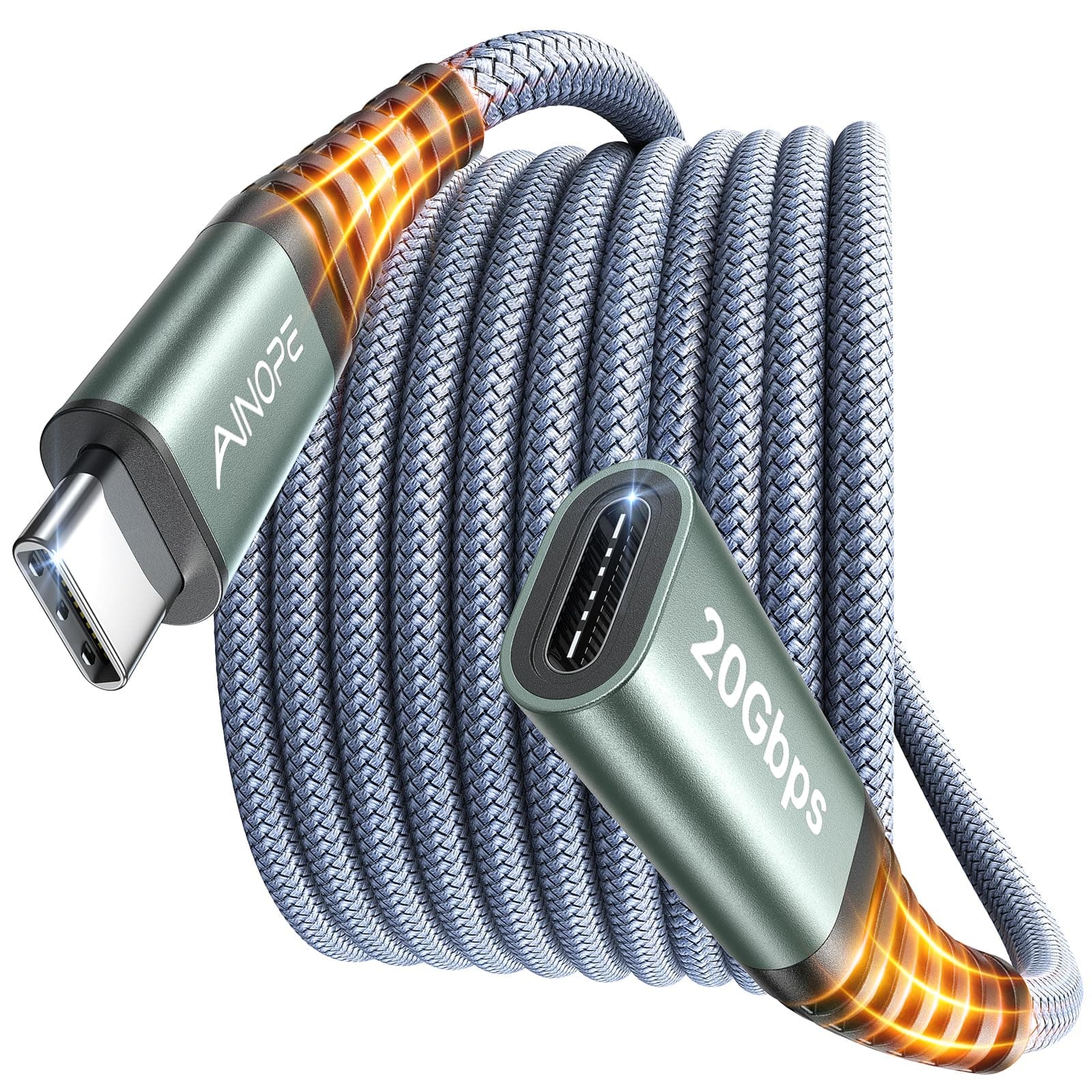 [2M/6.6FT] USB C Extension Cable Nylon Braided USB C Extender USB 3.2(10Gbps) Sync Transfer AINOPE 100W/5A Fast Charging Compatible with USB C Hub/Dell XPS/MacBook/iPad Pro/Magsafe Charger