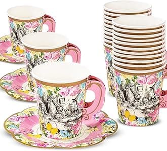 Talking Tables Truly Alice Alice In Wonderland Mad Hatter Party Cup Set With Handle And Saucers In 3 Designs For A Tea Party Or Birthday