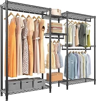 VIPEK V6 Wire Garment Rack Heavy Duty Clothes Rack for Hanging Clothes, Metal Freestanding Closet Wardrobe Rack, 71.2" L x 14.6" W x 76.4" H, Max Load 750lbs, Medium Size (Black)