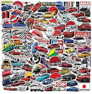 CodersParadiseCodersParadisePack of 55 JDM Cars Stickers for Laptop, Journal, Bike Helmet, Diary, Guitar, Mobile Case - Waterproof Residue Free Stickers - Japanese Racing Cars, Vinyl