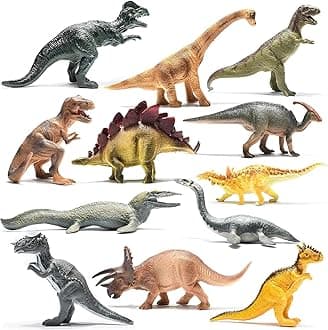 Prextex Plastic Assorted Dinosaur Figures - Pack of 12, Large