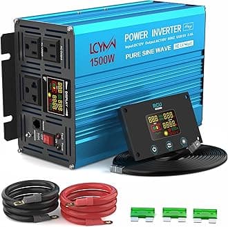 1500 Watt Inverter Pure Sine Wave DC 12V to 110V AC Power Inverters with 2 AC Charger Outlets, Car Inverter Solar Power Inverters for Vehicles Home with LCD Display and 2.4A USB Charging Ports