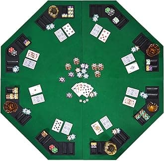 48" 8-Player Foldable Poker Table Top, Casino Texas Hold'em Layout, Portable Anti-Slip Blackjack Poker Table Mat with Carrying Bag for Family Games Casino