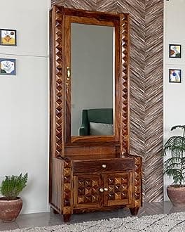 Sheesham Wood Dressing Table - Diamond Designed | Wooden Dressing Table | Sheesham Wood | Bedroom Furniture, Brown