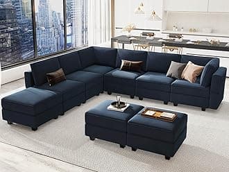 Belffin Modular Sectional Sofa with Ottoman, Velvet L-Shape Corner Sofa Set, 7-Seater, Blue, Wood Frame, Storage Seats, Convertible, Space-Saving