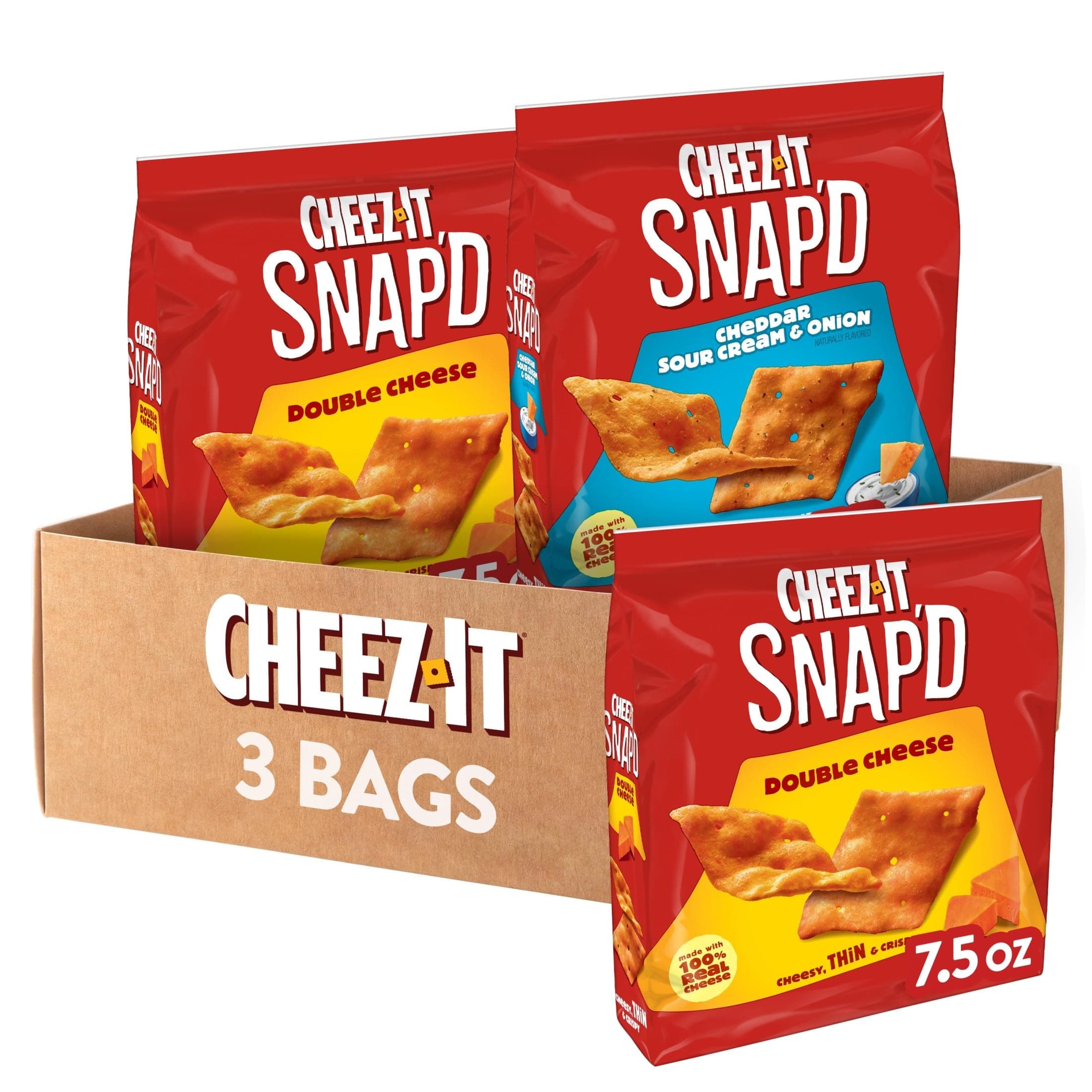 Snap'd, Cheese Crackers Chips, Thin Crisps, Lunch Snacks, Variety Pack, 22.5oz Box (3 Bags)
