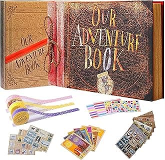 Our Adventure Book Handcrafted 11.92 x 7.62" Scrapbook, Color cover,Embossed Lettering, Inspired by 'Up', Ideal for Photos, Gift for Couples Anniversary, Weddings, Travelling, Birthday, Christmas