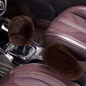 Hovom 2PCS Fluffy Car Gear Shift Knob Cover & Handbrake Cover, Soft Plush Hand Brake Handle & Gear Shift Cover for Women Girls, Universal Comfortable Warm Furry Car Accessories (Coffee)