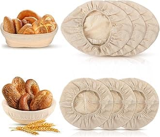Tatuo 6 Pieces Bread Banneton Proofing Basket Liner Cloth Cover Round Brotform Liner Baking Dough Bread Baking Supplies(10 Inch Oval, 9 Inch Round)