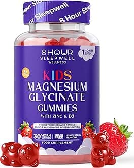 Kids Magnesium Glycinate Gummies – 1 Month Supply | Sugar-Free, Vegan & Chewable | 470mg Magnesium for Kids, Providing 65mg to Support Calm Mind & Focus for Children Ages 3+ | Strawberry Flavour