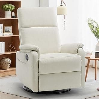 Korser Recliner Chair, Swivel Rocking Recliner Chair for Adults, Glider Rocking Chair, Small Nursery Chair Recliner for Living Room, Reclining Chair with Modern-Designed Armrests, Chenille, Beige