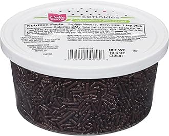 Cake Mate Chocolate Sprinkles with lid - Dessert Sprinkles for Ice Cream, Cookies, and Brownies, 10.5 oz Tub (Chocolate Jimmies)