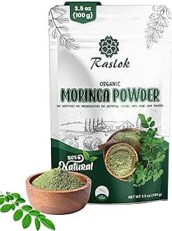 Raslok Moringa Powder | 100% Pure Leaf | No Additives or Preservatives | Vegan, Non-GMO, Shade-Dried Superfood | 3.5 oz (100g) | Natural Green Nutrient-Rich Energy Boost