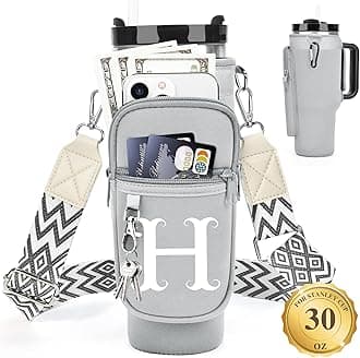 LOKASS Water Bottle Holder with Strap for Stanley Cup 30 oz Tumbler, Personalized Initial Stanley Cup Accessories 30oz, Stanley Cup Carrier Bag for Women, Men, Girls, for Mom