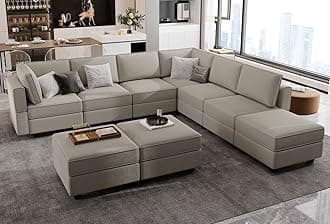 Belffin Modular Sectional Sofa with Ottoman Velvet L Shaped Corner Sofa Set Convertible Sectional Sofa with Chaise Velvet Grey…
