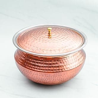 Healthsmith - Pure Copper Handi/Patila Set with Lid in Round Base - Biryani Pot Heavy Bottom - Strong & Durable - Good for Health & 100% Toxins Free - 4L, 1.7kg