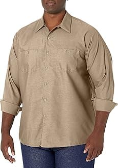 Men's Long Sleeve Industrial Work Shirt | Moisture Wicking Button Up, Wrinkle Resistance Fights Fading & Stains
