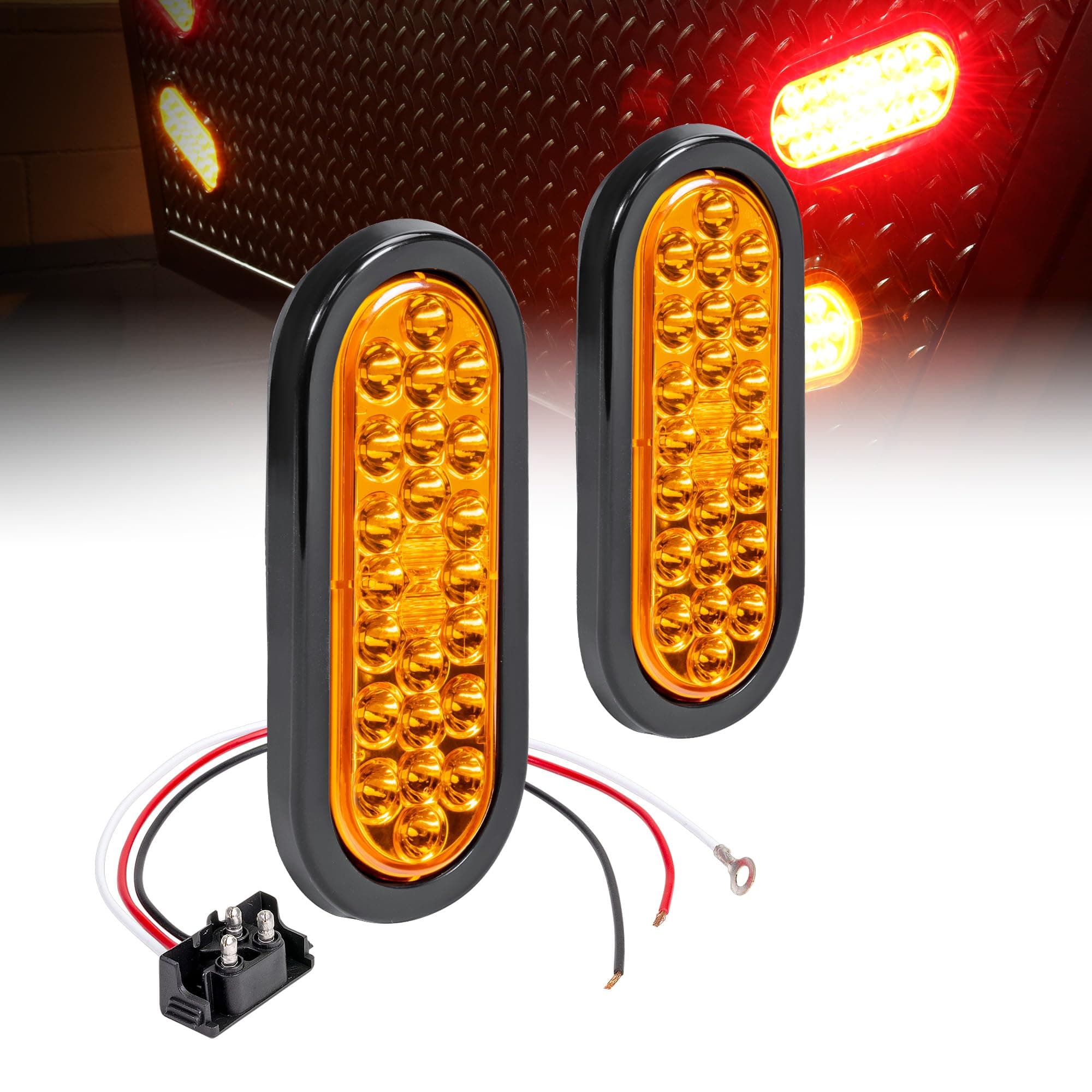 TRUE MODS 2pc 6" Amber Oval LED Trailer Tail Light Kit [DOT FMVSS 108] [SAE STIP] [24 LED] [Grommet & Plug Included] [IP67 Waterproof] [Park & Turn Signal] Marine Trailer Lights for Boat RV Trucks