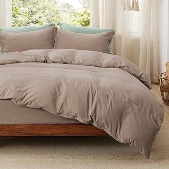 Bedsure Duvet Cover Queen Size with Fitted Sheet - 4 Pieces Prewashed Cotton-Like Extra Soft Bedding Set, Includes 1 Duvet Cover 90x90 Inches with Zipper Closure, 2 Pillow Shams, 1 Fitted Sheet, Khaki