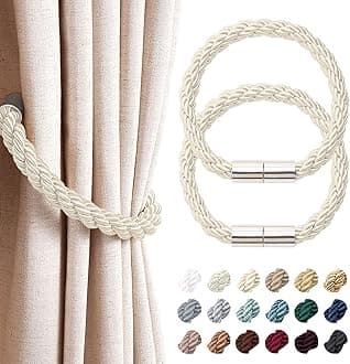 NICEEC 2 Pack Strong Magnetic Curtain Tiebacks Modern Simple Style Drape Tie Backs Convenient Decorative Weave Rope Curtain Holdbacks for Thin or Thick Home & Office Window Draperies (Beige)