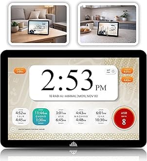 8" Smart WiFi Digital Azan Clock & Islamic Prayer Frame – Automatic Worldwide Prayer & Iqamah Times, Full Quran Player, Athan Alarm, Ramadan Clock, Touchscreen Muslim Home Display, Black