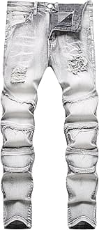 JUNBAOSS Men's Slim Fit Stretch Jeans Ripped Skinny Jeans for Men, Distressed Straight Leg Fashion Comfort Flex Waist Pants