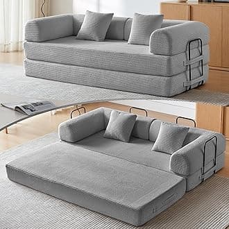 - Convertible Sleeper Sofa Bed, Sleeper Sofa with Pillow | Corduroy Fabric | High-Density Sponge | Fixed-Shape Frame, Modular Sofa Bed for Living Room Lounge Studio (Light Grey)