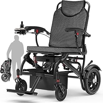 Electric Wheelchairs for Adults Foldable Lightweight 36LBS, 15 Miles Range, Support 350 LBS, 500W Brushless Motors Power Motorized for Seniors with LED Light, Airline Approval(Carbon Filber Color)