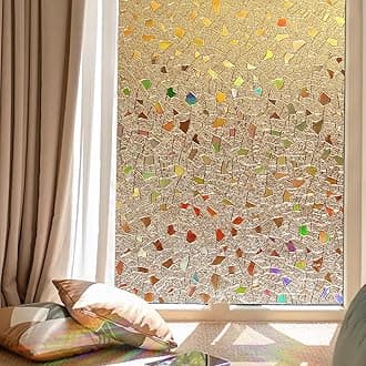 Coavas Stained Glass Window Privacy Film 3D Rainbow Decorative Heat Control UV Blocking Non-Adhesive Removable Vinyl Film Window Tint for Bathroom Door Covering, Brown, 23.6 x 157.5 inch
