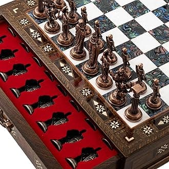 15’’ Unique Handmade Chess Set – Handmade Wooden Storage Board with Metal Chess Pieces – Luxury Gift for Men and Collectors – Gift for Dad (Purple)