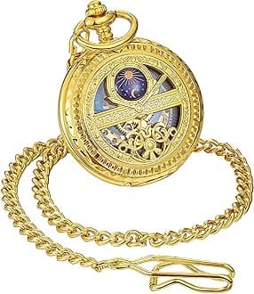 ShoppeWatch Mens Pocket Watch with Chain Hand Winding Mechanical Movement