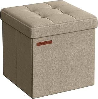 SONGMICS Storage Ottoman, Foldable Small Ottoman Foot Rest, 11.8 Inches Foot Stool, Cube Ottoman with Storage, Load up to 286 lb, for Living Room, Bedroom, Dorm, Camel Brown ULSF028K01
